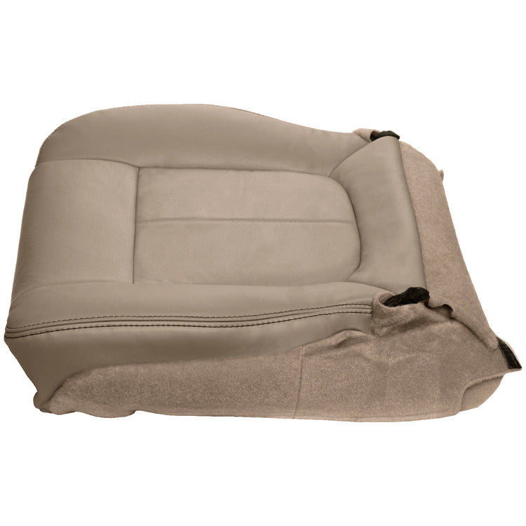 2009 - 2010 Ford F150 Lariat Super Cab - Passenger Side Bottom Cover - Bucket or 40/20/40 Seats - OEM Material Config. Leather/Vinyl - Medium Camel with Ford Natural Perf Center Inserts and Accent Stitching