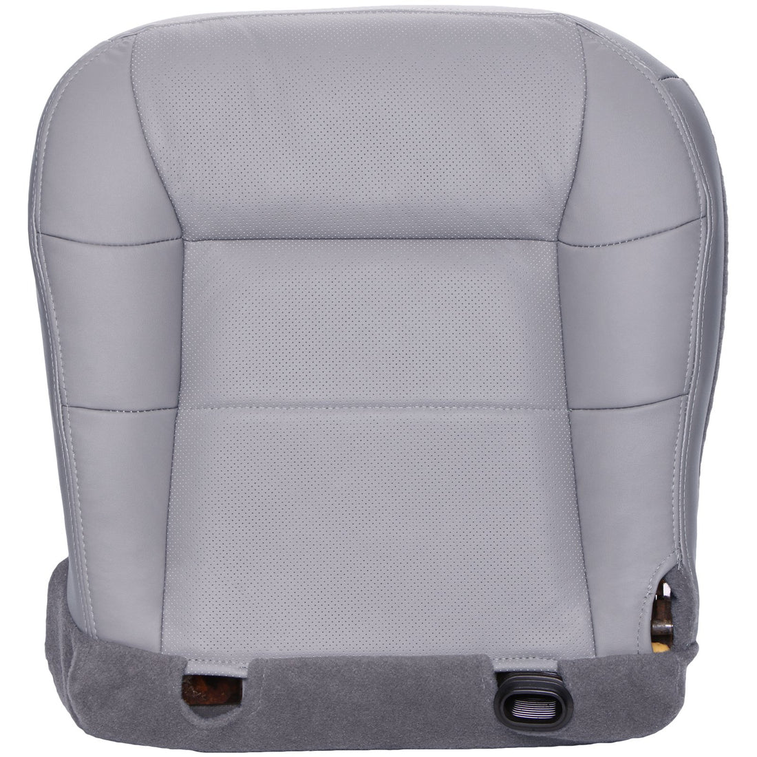 a grey leather seat cover with perforated inserts