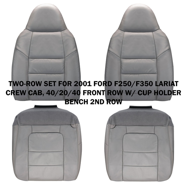 CLEARANCE BUNDLE - 2001 Ford Lariat F250/F350 Crew Cab 40/20/40 Front Row w/Cup Holder, Bench 2nd Row - Medium Graphite (No Bunching), Leather/Vinyl, Perforated - CLEARANCE - FINAL SALE